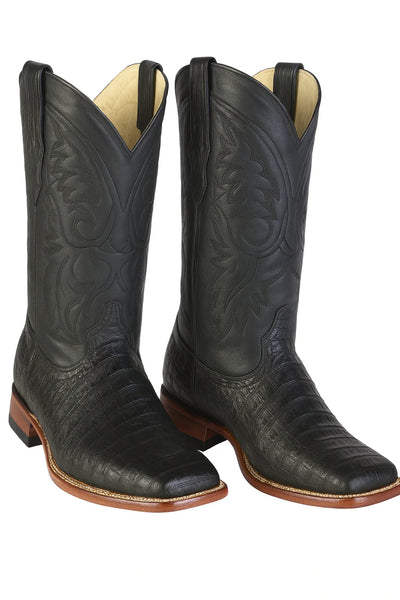 Los Altos Boots Men’s Black Caiman Belly Wide Square Toe Boots