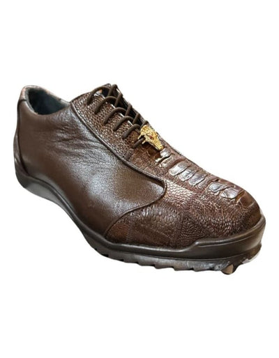 Los Altos Brown Ostrich Leg Lace Up Sneakers 1   - from alligatorwarehouse.com