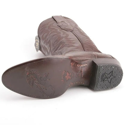 Los Altos Brown Snip Toe Boots Genuine Teju Lizard Skin