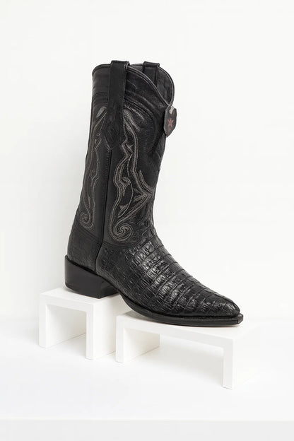 Los Altos Caiman Tail Pointed Toe Boots – Black