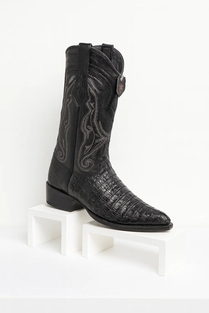 Los Altos Caiman Tail Pointed Toe Boots – Black
