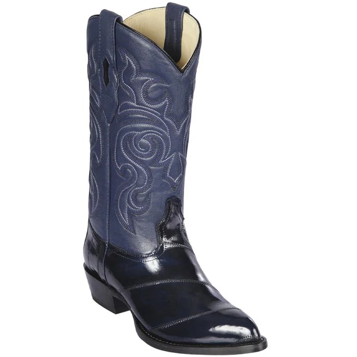 Los Altos Men’s Dress Cowboy Boots – Navy Blue Eel-Skin Western Boots