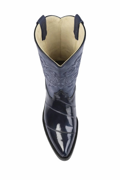 Los Altos Men’s Dress Cowboy Boots – Navy Blue Eel-Skin Western Boots