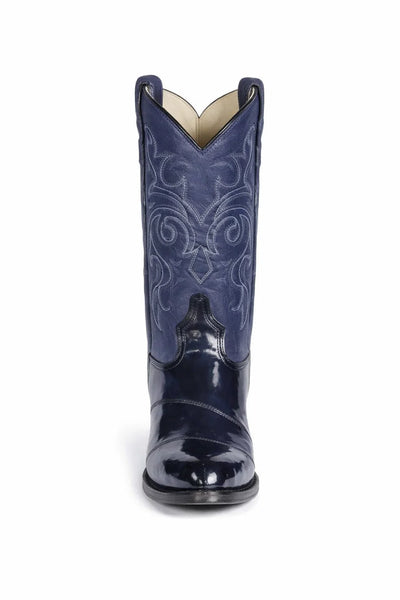 Los Altos Men’s Dress Cowboy Boots – Navy Blue Eel-Skin Western Boots