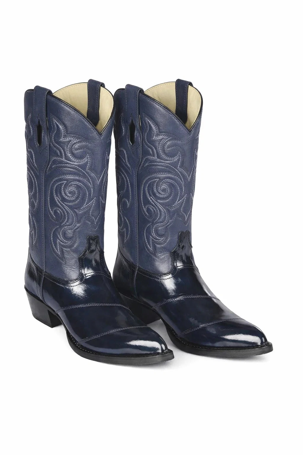 Los Altos Men’s Dress Cowboy Boots – Navy Blue Eel-Skin Western Boots