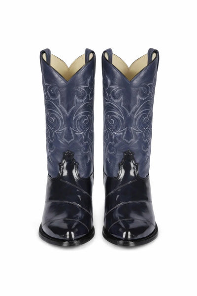 Los Altos Men’s Dress Cowboy Boots – Navy Blue Eel-Skin Western Boots