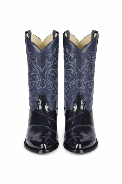 Los Altos Men’s Dress Cowboy Boots – Navy Blue Eel-Skin Western Boots