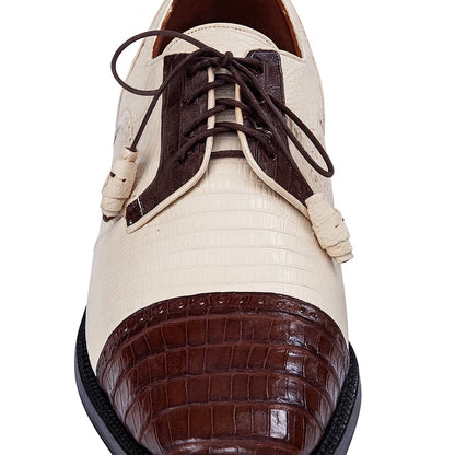 Los Altos Men's Ivory Brown Crocodile Shoes Cap Toe