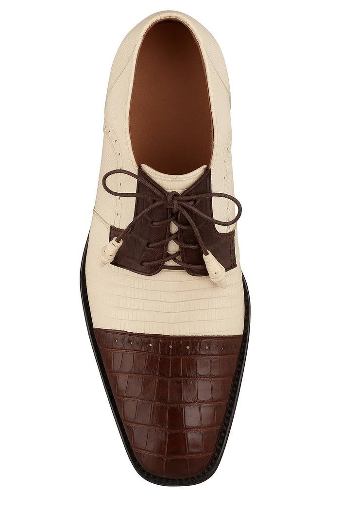 Los Altos Men's Ivory Brown Crocodile Shoes Cap Toe