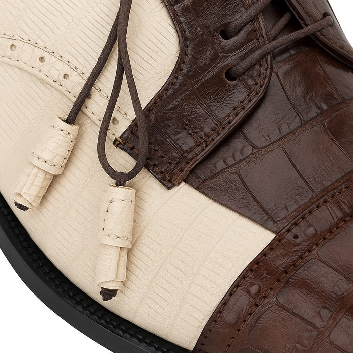 Los Altos Men's Ivory Brown Crocodile Shoes Cap Toe