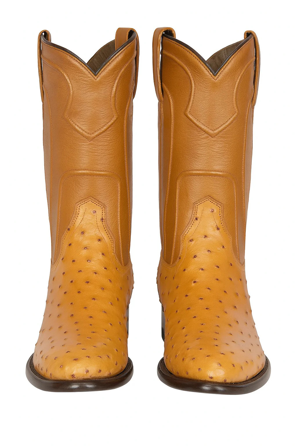 Los Altos Men's Ostrich Roper Western Boots – Honey – Alligator Warehouse