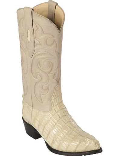 Los Altos Men’s White Genuine Crocodile Caiman Tail Cowboy Boot – J-Toe