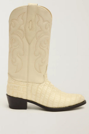 Los Altos Men’s White Genuine Crocodile Caiman Tail Cowboy Boot – J-Toe