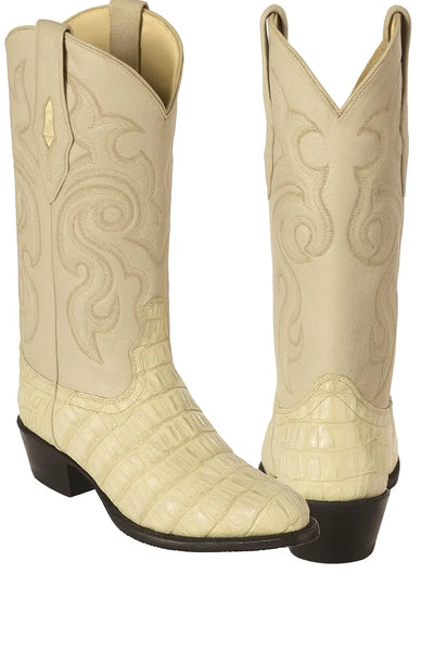 Los Altos Men’s White Genuine Crocodile Caiman Tail Cowboy Boot – J-Toe