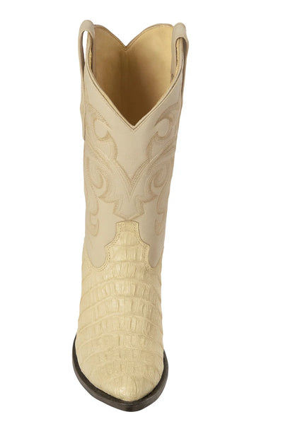 Los Altos Men’s White Genuine Crocodile Caiman Tail Cowboy Boot – J-Toe