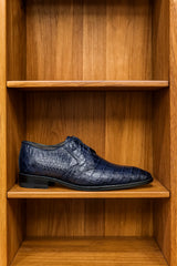 Los Altos Navy All-Over Crocodile Lace Up Dress Shoes