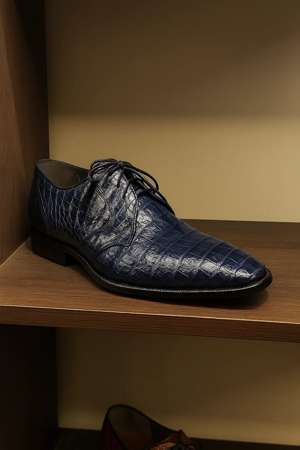 Los Altos Navy All-Over Crocodile Lace Up Dress Shoes