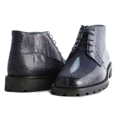 Los Altos Navy Genuine Lizard & Stingray Ankle Boots 2   - from alligatorwarehouse.com