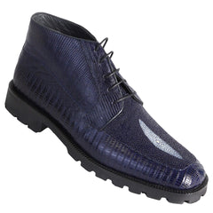 Los Altos Navy Genuine Lizard & Stingray Ankle Boots