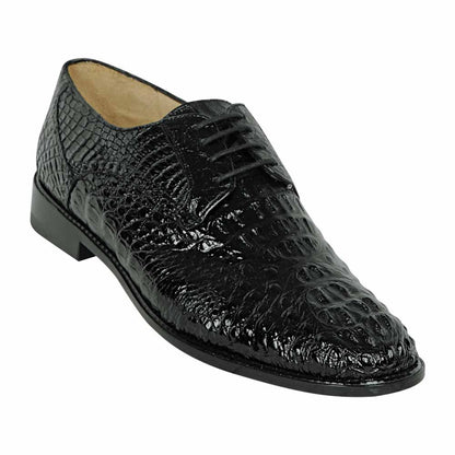 Los Altos Men’s Black Caiman Hornback Plain Toe Shoes, Exotic Lace-Up Formal Dress Shoes
