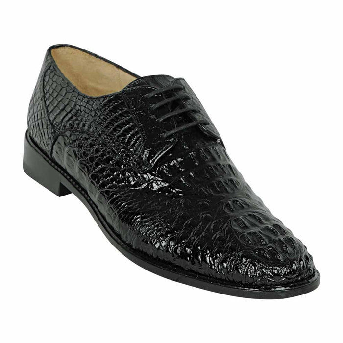 Los Altos Men’s Black Caiman Hornback Plain Toe Shoes, Exotic Lace-Up Formal Dress Shoes
