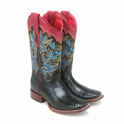 Los Altos Black Teju Lizard Square Toe Women's Western Boot 4   - from alligatorwarehouse.com