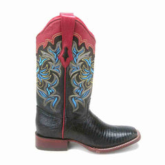 Los Altos Black Teju Lizard Square Toe Women's Western Boot