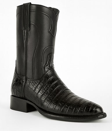 Los Altos Boots - Mens Dress Cowboy Boot - Low Priced Black Caiman Belly Roper Boots - in Black