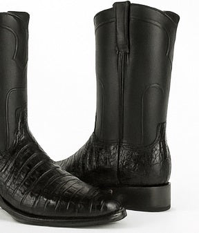 Los Altos Boots - Mens Dress Cowboy Boot - Low Priced Black Caiman Belly Roper Boots - in Black