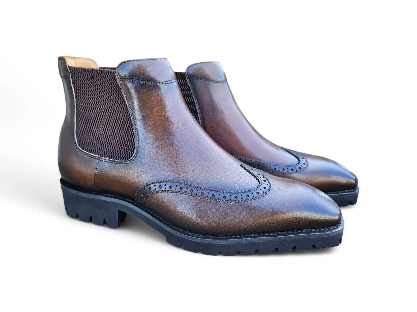 Carrucci Lug Sole Chelsea Boot with Wingtip Toe