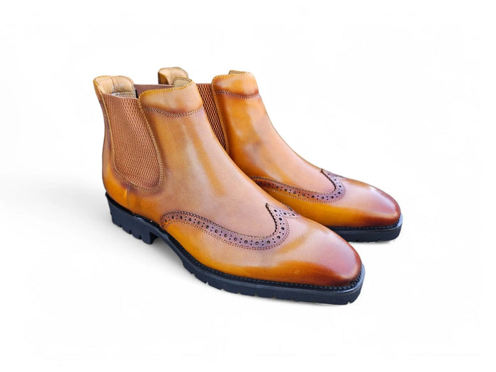 Carrucci Lug Sole Chelsea Boot with Wingtip Toe