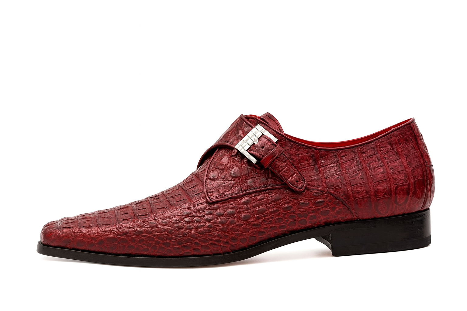 Marco Di Milano Rovigo Men's Shoes Wine Exotic Crocodile Skin Single Monk-strap Loafers