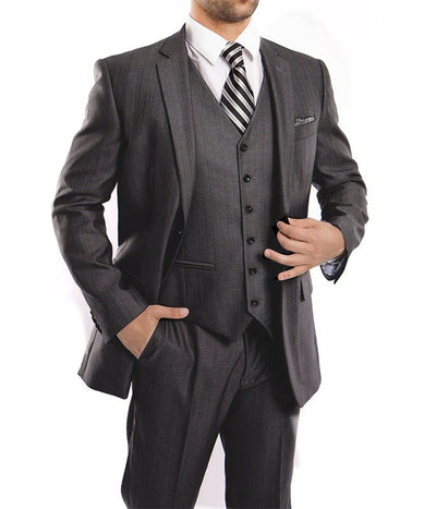 Steel 3 Piece Modern Fit Suit 2 Button V-Neck Vest 1 SO4M158-03-38R  - from alligatorwarehouse.com