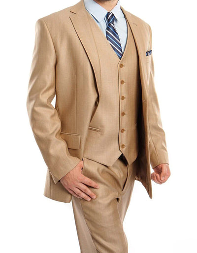 Wheat 3 Piece Modern Fit Suit 2 Button V-Neck Vest 1 SO4M158-07-38R  - from alligatorwarehouse.com
