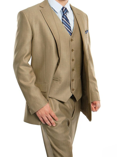 Stone Khaki 3 Piece Modern Fit Suit 2 Button V-Neck Vest 1 SO4M158-08-38R  - from alligatorwarehouse.com