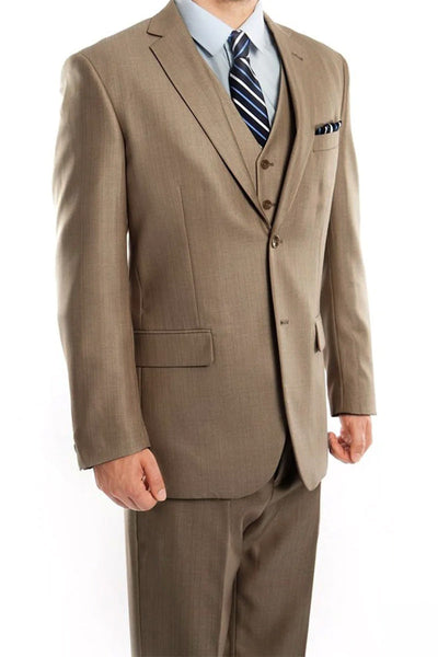 Dark Tan 3 Piece Modern Fit Suit 2 Button V-Neck Vest 1 SO4M158-09-34R  - from alligatorwarehouse.com