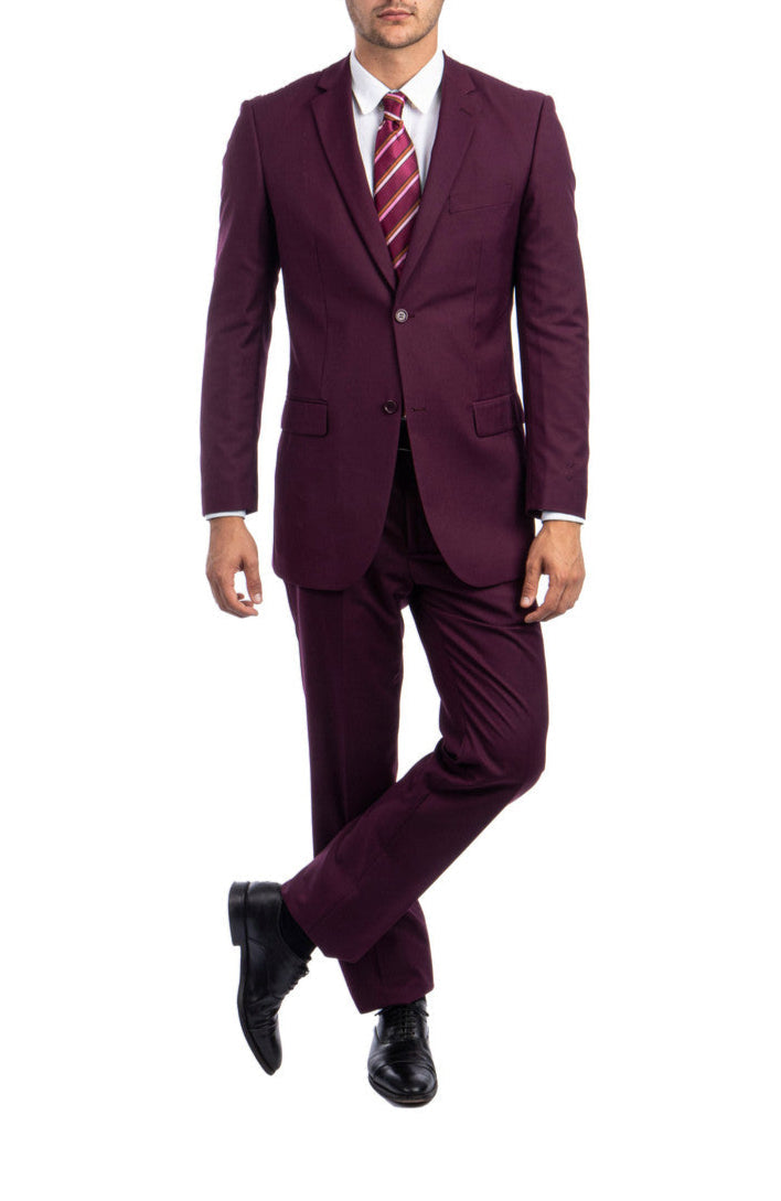 Bacchus Collection - Modern Fit Suit 2 Button 2 Piece in Burgundy