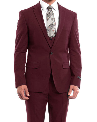 Burgundy Solid Color 3 Piece Slim Fit Suit 1 Button Peak Lapel 1 SO4M255US-03-36R  - from alligatorwarehouse.com