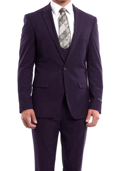 Purple Solid Color 3 Piece Slim Fit Suit 1 Button Peak Lapel 1 SO4M255US-04-42R  - from alligatorwarehouse.com
