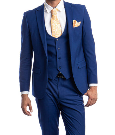 Indigo Solid Color 3 Piece Slim Fit Suit 1 Button Peak Lapel 1 SO4M255US-10-42R  - from alligatorwarehouse.com