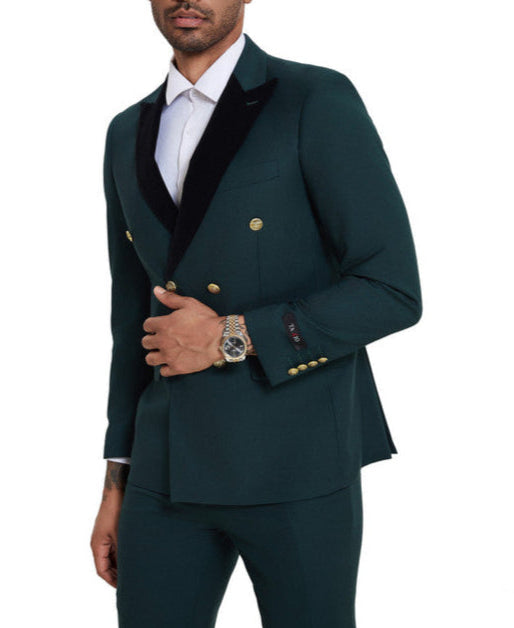 Dark Green 2 Piece Slim Fit Double Breasted Tuxedo