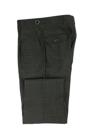 Tiglio Luxe Heather Green with Windowpane Semi-Wide Leg Wool Marbella Dress Pants TL5111
