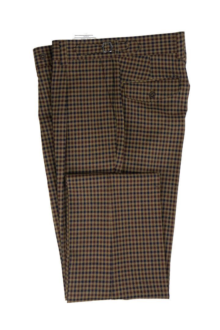 Tiglio Luxe Camel with Navy Check Semi-Wide Leg Wool Marbella Dress Pants TL5547 1   - from alligatorwarehouse.com