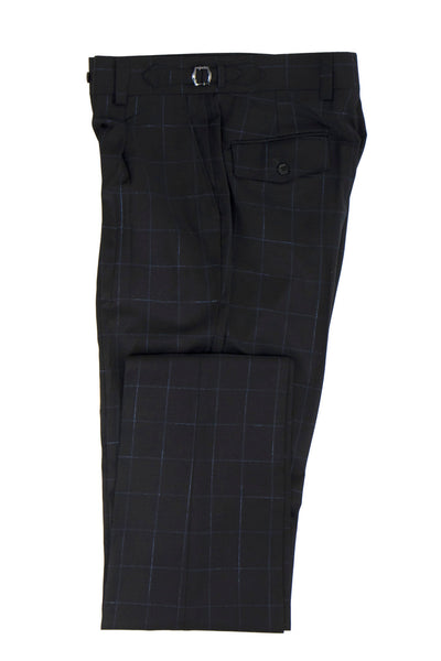 Tiglio Luxe Black with Light Blue Windowpane Semi-Wide Leg Wool Marbella Dress Pants TL5103 1   - from alligatorwarehouse.com