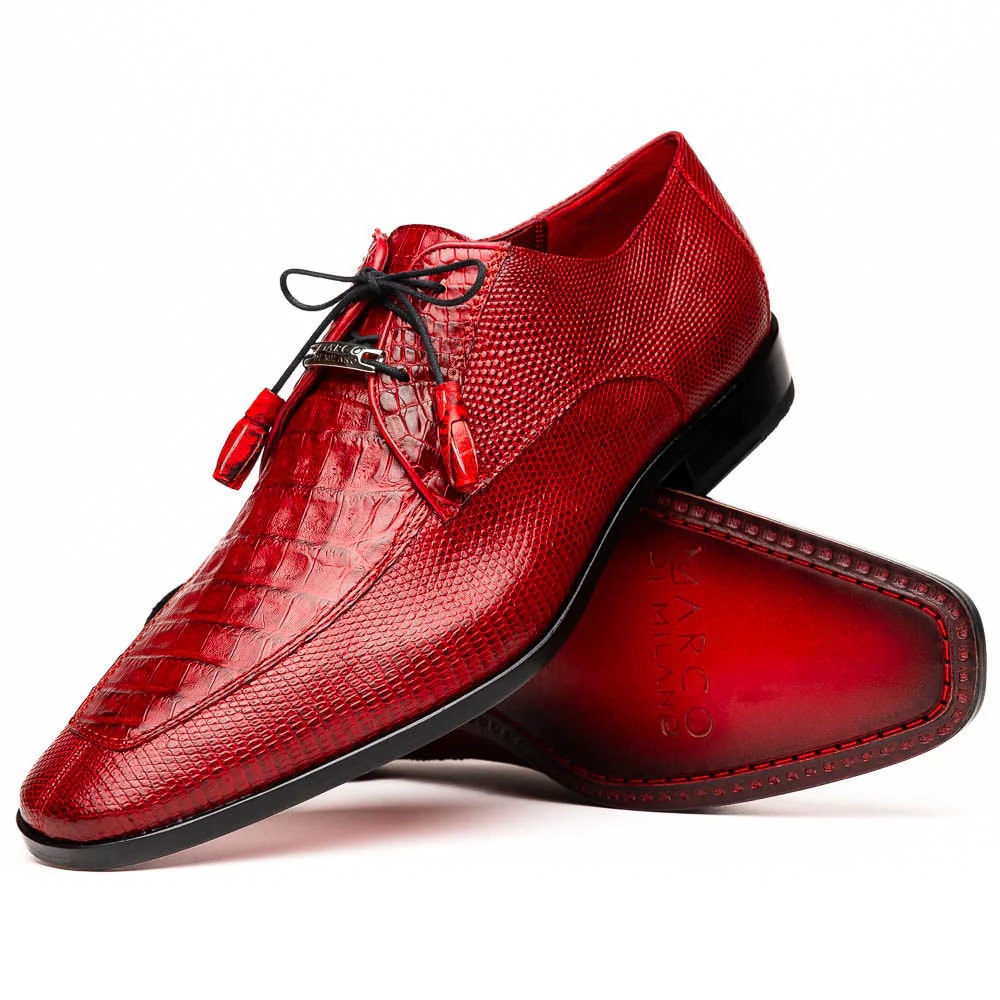 Marco Di Milano Merida Red Oxfords Lizard & Caiman Crocodile Shoes