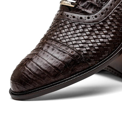Marco Di Milano John Men's Shoes Exotic Caiman Crocodile / Woven Leather Dress Oxfords 32 JOHN_CAIMAN FUSCUS_BLACK_8.5  - from alligatorwarehouse.com