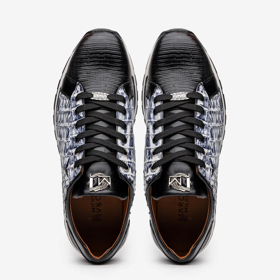 Marco Di Milano Portici Men's Shoes Newspaper & Black Exotic Lizard / Crocodile Casual Sneakers