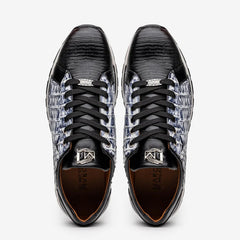 Marco Di Milano Portici Men's Shoes Newspaper & Black Exotic Lizard / Crocodile Casual Sneakers