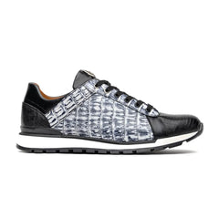 Marco Di Milano Portici Men's Shoes Newspaper & Black Exotic Lizard / Crocodile Casual Sneakers