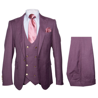 Rossi Man MAX RM1381 Slim Fit 3-Piece Suit – Modern Tailored Solid Raspberry Suit for Men